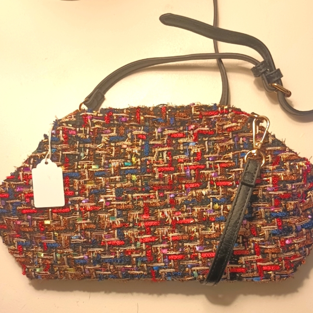 Social Threads Tweed Multi Dumpling Clutch/Purse/Bag